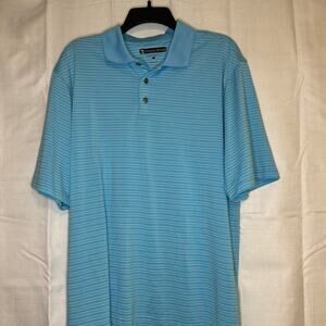 Pebble Beach Blue Stripe Performance Polo Shirt Men's Large Golf Casual